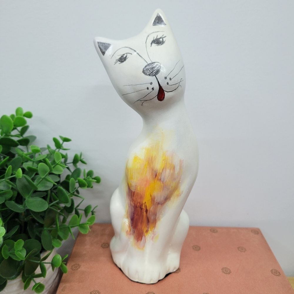 Long Neck Vintage Whimsical Cat Statue Figurine - Picture 10 of 12